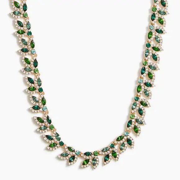 NWT J. Crew Crystal Leaves Statement Necklace in Green - Picture 1 of 4